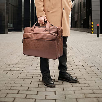 seyfocnia Leather Laptop Bag, Men's 15.6 Inche 17.3 Inche Messenger Briefcase Business Satchel Computer Handbag Shoulder Bag - color: [H]brown, size: 17.3 inch