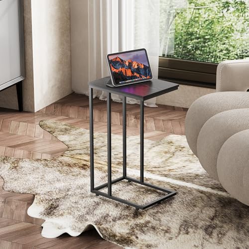WLIVE Black Side Table,C Shaped End Table for Bedroom, Home Office, Dorm, Living Room Couch Tables, C Shaped TV Tray Table, 2-Tier Side Tables - color: Relief Black