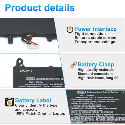 BX03XL N59733-171 Laptop Battery Replacement for HP EliteBook 830 835 840 845 860 865 G11 ZBook Firefly 14 16 G11 Series BX03056XL BXO3XL HSTNN-OB3H HSTNN-AB1D N59733-B71 N59733-AC1 56.04Wh - size: 9.65*3.46*0.28inch BX03XL
