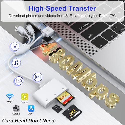 XD Card Reader, 3-in-1 SD/TF/XD Card Adapter - Lightning + USB A + USB C SD Card Reader Plug & Play, OTG Memory Card Reader for iPhone 17/16/15/14/iPad/PC/Android