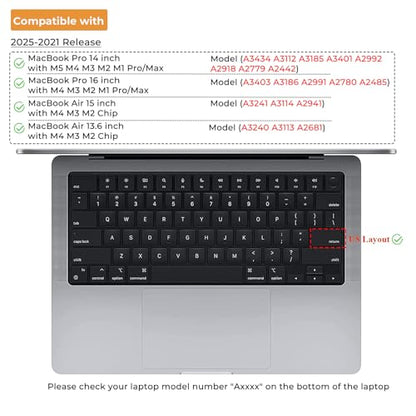 EooCoo Premium Keyboard Cover Skin Protector, Laptop Accessories Compatible with 2026 2025 2024 2023 2022 2021 M5/M4/M3/M2/M1 Pro/Max MacBook Pro 14/16, M5-M2 MacBook Air 13/15, MacBook Neo, Black - color: Tinted Clear
