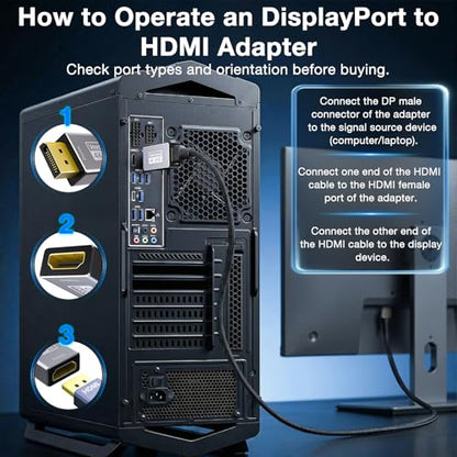 4K DisplayPort to HDMI Adapter 1-Pack Uni Directional DP Source to HDMI Display Converter, 4K@60Hz, 2K@120Hz, 1080P@120Hz, Male to Female, for Computer,Desktop,Labtop,PC,Monitor,HDTV - Gold Plated - color: Silver