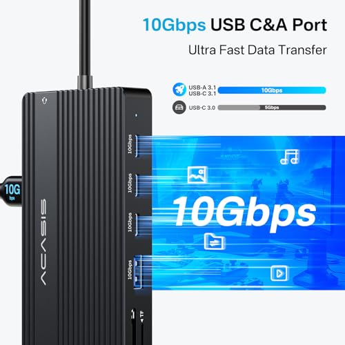 USB C Docking Station Dual HDMI Monitor, Laptop Docking Station 3 Monitors, 2 * 4K HDMI+1080p VGA+100W PD+Ethernet+3 USBC 10Gbps+SD/TF+Audio Adapter, USB C Hub for Dell/Lenovo/HP/ThinkPad(Black) - color: Black