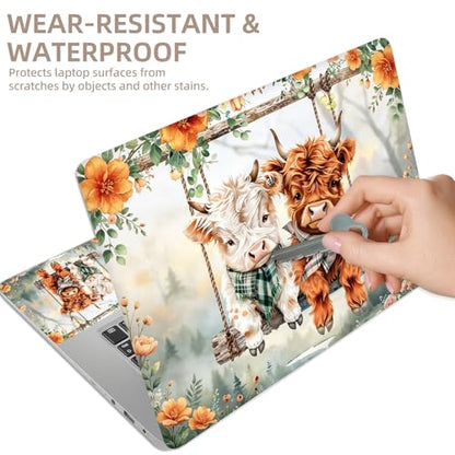 Universal Laptop Skin Sticker for 12/13/14/15.6 Inch Laptops, Reusable Vinyl Laptop Decal Cover, Waterproof Scratch Resistant Notebook Skin with 2 Wrist Pads,Cute Highland Cows - color: Cute Highland Cows