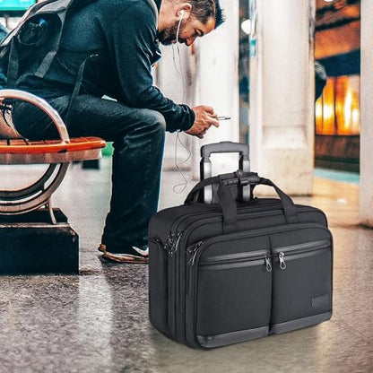 KROSER 17.3 Inch Rolling Laptop Computer Bag,Wheeled Briefcase,Roller Case | Multi-compartments, silent wheels,fits airline overhead bins,with luggage strap for business travel
