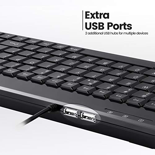 Perixx PERIBOARD-409H Wired USB Mini Keyboard with 2 USB Hubs, Black, US English Layout - style: USB with Hubs