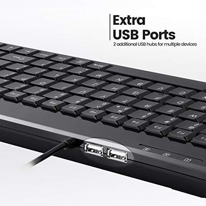 Perixx PERIBOARD-409H Wired USB Mini Keyboard with 2 USB Hubs, Black, US English Layout - style: USB with Hubs