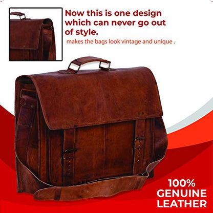 Komal's Passion Leather Briefcase for Men and Women 18 inch Handmade Leather Messenger Bag for Laptop Best Computer Satchel Distressed Bag (Single Pocket) - color: Single Pocket