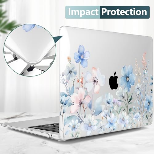 DONGKE Compatible with MacBook Air 13 inch Case 2021 2020 2019 2018 Release A2337 M1 A2179 A1932 with Retina Display & Touch ID, Plastic Hard Shell & Keyboard Cover - Blue Flowers - color: Blue Flowers