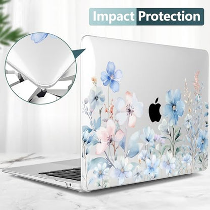 DONGKE Compatible with MacBook Air 13 inch Case 2021 2020 2019 2018 Release A2337 M1 A2179 A1932 with Retina Display & Touch ID, Plastic Hard Shell & Keyboard Cover - Blue Flowers - color: Blue Flowers