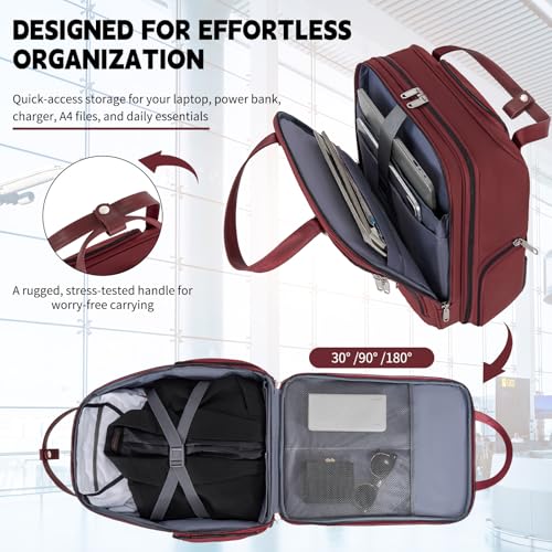 Underseat Carry On Luggage with Wheels, 17 inch Lightweight Overnight Soft Sided Personal Luggage Bag Carry-On Suitcase for Short Trip Travel Business, Burgundy - color: Red