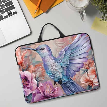 Pink Flower Hummingbird 14 Inch Laptop Sleeve Case，Handheld Waterproof/Shockproof Computer Carrying Bag Suitable for Daily Travel/Tourism/Business Trips, etc - color: Pink Flower Hummingbird