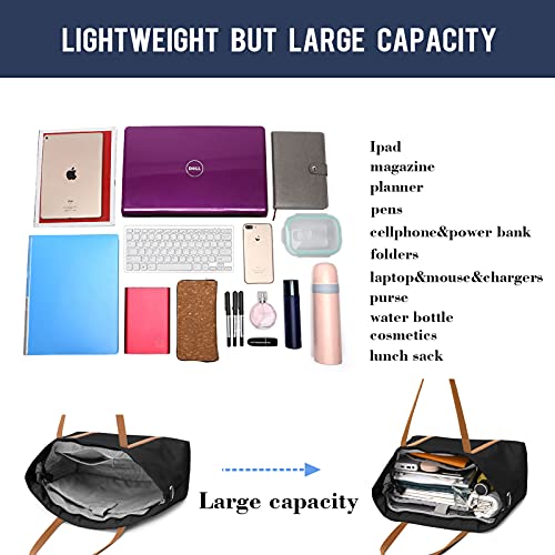 BUG Lightweight Women Laptop Tote Bag for Work, Casual Handbag for Travel Beach College Teacher - color: Black