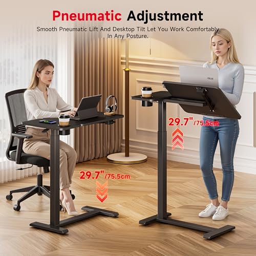 Okin Overbed Bedside Table with Wheels, Adjustable Medical Tilt Top Hospital Bed Table Over The Bed, Rolling Desk Mobile Standing Desk for Hospital Home Use (Black) - color: Black