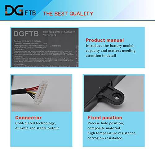 DGFTB C41N1727 Laptop Battery for ASUS ROG Zephyrus GM501G GM501GM GM501GS GU501 GU501GM GM501GM-WS74 GM501GS-XS74 GM501GS-EI015T GU501GM-BI7N8 Series 0B200-02900000 4ICP7/48/70 (15.4V 55Wh/3605mAh)