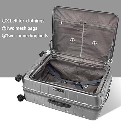 Kaleenie 2 PCS 20/29 Luggage Sets, 20” Cabin Luggage 29” Side Open Suitcase | 20 Inch with Front Pocket,29 Inch Checked Trunk Suitcase,Lightweight ABS+PC Hardshell,TSA Lock,HINOMOTO 360° Wheels,Grey - color: Dark Gray, size: 20/29 Set