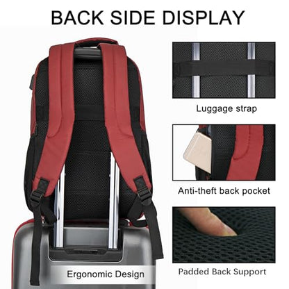 Goloni 15.6 Travel Laptop Backpack with USB Charging Port, Men Man Women Back Pack,Work,Casual College,High Schol Book Bag for Teens Lightweight Waterproof Casual Notebook Bag,Red - color: Red