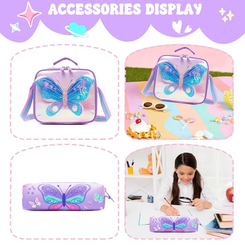 Meetbelify Girls Rolling Backpack with Wheels for Kids 3D Butterfly School Roller Backpack,Carry on Travel Luggage with Lunch Bag and Pencil Case for Girls Ages 5-12 - color: 01 Butterfly