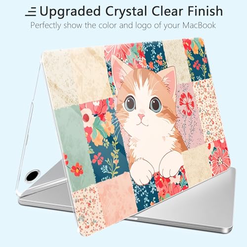 for New MacBook Pro 14 inch Case 2025 M5 2024 M4 2023 Release– Fashionable Lightweight Floral Design Transparent HD Clear Laptop Shell, with TPU Keyboard Cover & OTG Adapters, Cat - color: Cat