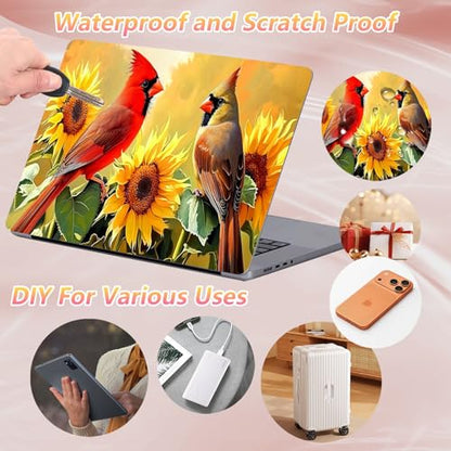 Laptop Skin Sticker Decal 12" 13" 13.3" 14" 15" 15.6",Waterproof Scratch Resistant Vinyl,Reusable Easy to Apply,for MacBook HP Dell Notebooks Netbooks Laptop,2 Wrist Pads,Cardinal Bird Sunflower - color: Cardinal Bird Sunflower