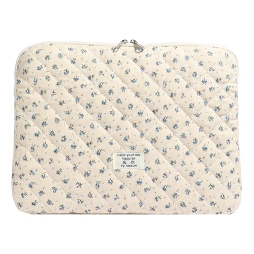 Cute Laptop Sleeve 13-15 inch Laptop Case Aesthetic Quilted Laptop Sleeve Computer Bag with Flower Printing for MacBook (A-Blue, 13inch) - color: A-blue, size: 13inch