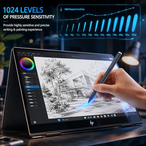 Stylus Pen for Surface Pro, 1024 Pressure, 300 Day Battery Palm Rejection | Works with Surface Pro 11/10/X/9/8/7, Laptop, Book, Go, Studio & Kobo, for Student Note-Taking & Artist Business Drawing - color: Black