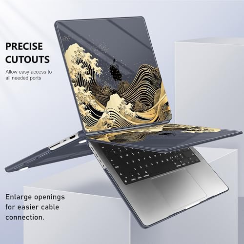 May Chen for 2026 MacBook Pro 14-inch M5 M4 M3 M2 M1 Pro/Max Chip, Release 2026 2025-2021, Model A3427 A3426 A3434 A3112 A3401 A3185, Plastic Hard Shell with Keyboard Cover, Black Sea Wave - color: Black Sea Wave