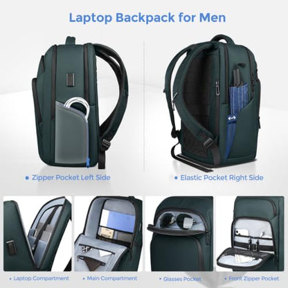 17.3 Inch Laptop Backpack for Men Women, 30L Travel Backpack | Carry-On Flight Approved,Work Computer Backpack with USB A&C Port,Business Laptop Bag,WaterResistant Anti-Theft Daypack - color: Dark Green