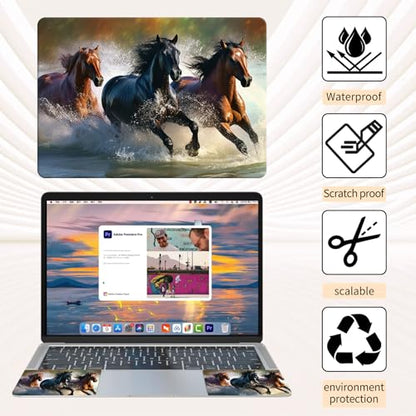 Laptop Skin Sticker 3-Piece Set,Horse Running | Trim-to-fit 3-piece vinyl set with one 15 x 10.6 in lid skin and two palm-rest decals for many 12-15.6 in laptops - color: Horse Running