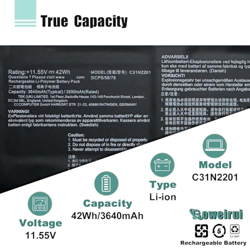 C31N2201 Laptop Battery Replacement for ASUS Vivobook 15 X1504VA X1504ZA F1504ZA Go 15 E1504FA E1504GA 14 OLED X1405VA 16 M1605YA 14X X1403VA 15X M3504YA 16X M3604YA Series 42Wh 3640mAh - size: 10.03*3.38*0.27inch C31N2201