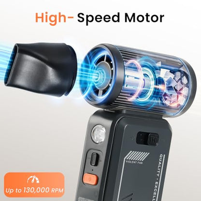 130,000 RPM Rechargeable Compressed Air Duster, Black | Stepless airflow, LED work light and 4 attachments for keyboards, computers, cars and narrow spaces - color: Black