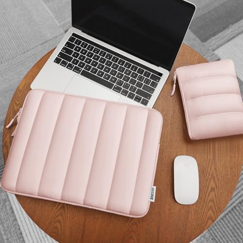 TECOOL Puffy Laptop Case 14 inch, Laptop Sleeve 14 inch for 14" Lenovo Thinkpad Ideapad HP EliteBook Pavilion Dell Chromebook, Protective Waterproof Sleeve 14 inch Computer Bag with Small Case,Pink - color: Pink, size: 14 Inch