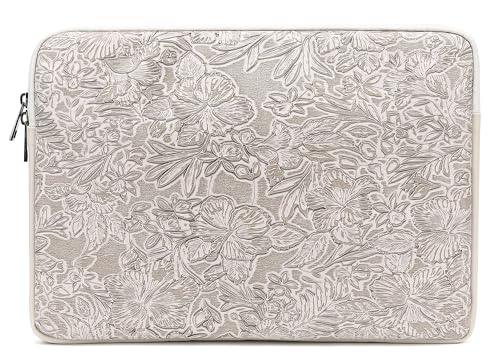Embossing Floral Pattern PU Leather Laptop Sleeve Case with Pocket for MacBook Pro 14 inch and 14 inch-14.4 inch HP, Lenovo, Dell, ASUS, Acer Notebook Computer (Ivory White) - color: Ivory White PU, size: 14 inch