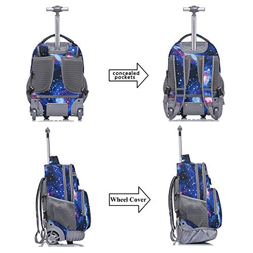 Tilami Rolling Backpack 18 inch Boys and Girls Laptop Backpack - color: Galaxy