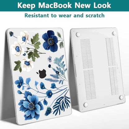 Teryeefi Compatible with M2 M1 MacBook Pro 13 Inch Case A2338 A2289 A2251 A2159 A1989 A1706 A1708 (2024 20203 2022-2016), Hard Shell Case & Keyboard Cover for Mac Pro 13" - Blue Plant Flower - color: Blue Plant Flower