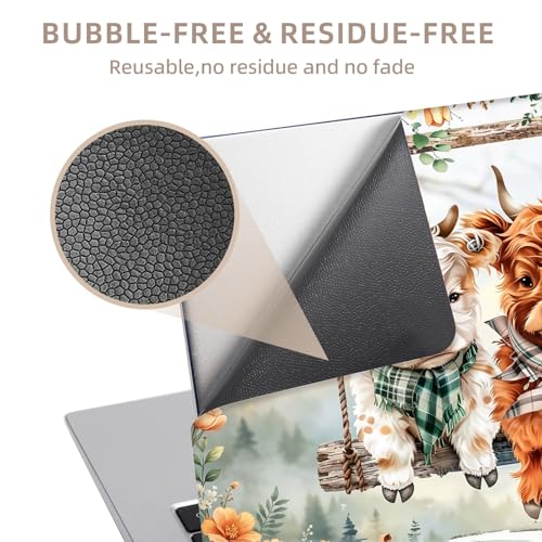 Universal Laptop Skin Sticker for 12/13/14/15.6 Inch Laptops, Reusable Vinyl Laptop Decal Cover, Waterproof Scratch Resistant Notebook Skin with 2 Wrist Pads,Cute Highland Cows - color: Cute Highland Cows