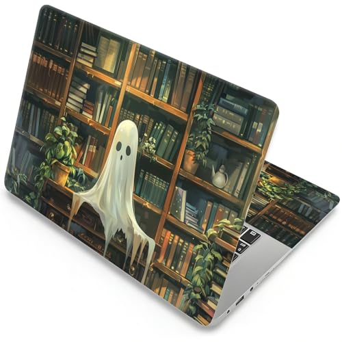 Universal Laptop Skin, DIY Cut-to-Fit Vinyl Cover Compatible with HP, Dell, Lenovo, Mac (13.3" to 15.6"), Anti-Scratch, No Residue & Bubble-Free Protective Decal Sticker, Cute Ghost Library - color: Cute Ghost Library
