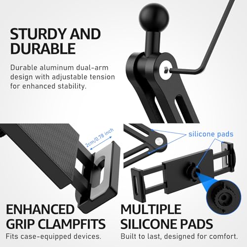 Dual Arm Tablet Wall Mount Ipad Holder, 4.7-13" | 360° Rotation Adjustable, Aluminum Extendable Arm, For iPad mini/Air/Pro/Galaxy Tab/Kindle, Kitchen Home Office - size: 2 Arm-Up to 13"