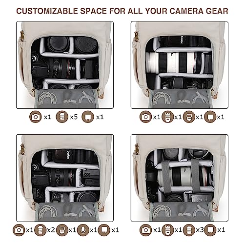 BAGSMART Camera Backpack DSLR Camera Bag Backpacks for Photographers | Waterproof Anti-Theft Photography Backpack with 15 Inch Laptop Compartment - color: A-ivory White[single Buckle]