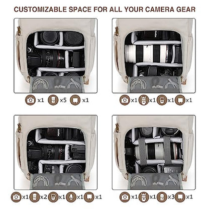 BAGSMART Camera Backpack DSLR Camera Bag Backpacks for Photographers | Waterproof Anti-Theft Photography Backpack with 15 Inch Laptop Compartment - color: A-ivory White[single Buckle]