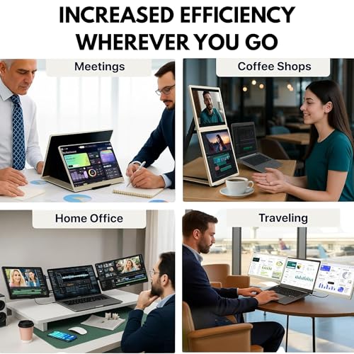 ELK 15.6" Dual Laptop Screen Extender - Laptop Bag & Cleaning Kit Included - FHD 1080P IPS - Detachable & Adjustable Monitor Extender - with Speakers - Compatible with Mac/Android/Win