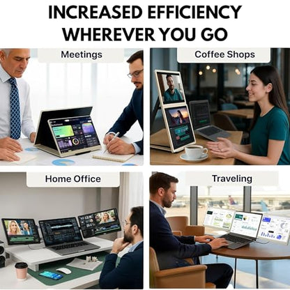 ELK 15.6" Dual Laptop Screen Extender - Laptop Bag & Cleaning Kit Included - FHD 1080P IPS - Detachable & Adjustable Monitor Extender - with Speakers - Compatible with Mac/Android/Win