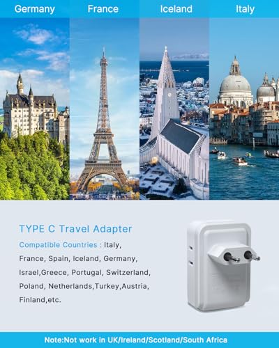 VINTAR 2 Pack European Travel Plug Adapter, Type C International Power Plug | 4 AC Outlets 3 USB Ports(2 USB C), Travel Essentials Charger for US to Most of Europe EU Italy Spain France Germany Iceland - style: 17W-Type C Most of Europe - 1A2C/ 2 Pack