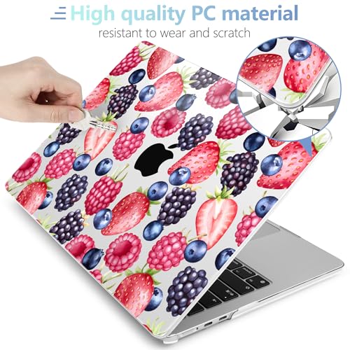 MEEgoodo Case for M5/M4/M3/M2 MacBook Air 15 inch Case 2026 2025 2024 2023, Laptop Shell Fit Model (A3448/A3241/A3114/A2941) for MacBook Air 15.3-inch, Fresh Berries Pattern - color: Fresh Berries Pattern