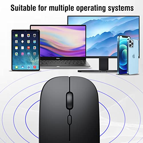 Wireless Bluetooth Mouse for iPad/MacBook Pro/Air/Laptop/pc Rechargeable Silent Mouse Portable Slim for Surface Pro/Lenovo/Samsung Tablet (Black) - color: Black