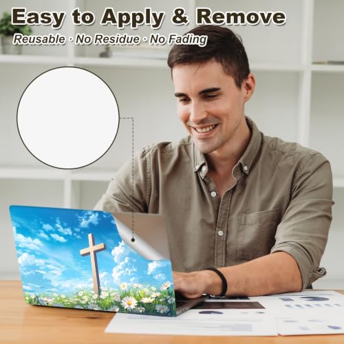 Universal Laptop Skin Sticker Decal 11-15.6 Inches, Cross White Daisy | Reusable Vinyl Sticker for 12.1 13 13.3 14 15.4 Inches Notebook PC, Scratch Resistant Waterproof, Easy to Trim & Apply - color: Cross White Daisy