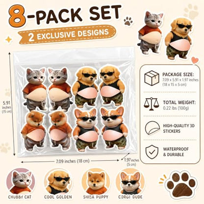 8 Pack Cute Puppy Silicone Squishy Stickers, 3D Self Adhesive Anti-Collision Bumper Pads, Soft Decorative Protector Pads for Laptop, Phone, Notebook, Water Bottle, Car