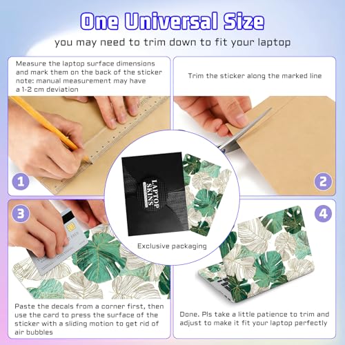 Universal Laptop Skin Sticker Decal, Compatible with MacBook HP Dell Lenovo 12"-15.6", Reusable Vinyl Notebook Cover 3PCS Set, High-Recognition Film-Gold & Green Monstera Leaves - color: Gold & Green Monstera Leaves