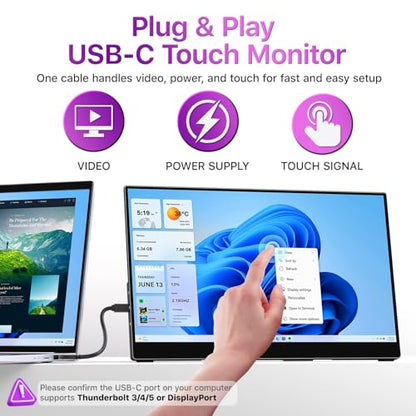 cocopar Portable Monitor Touchscreen 15.6 Inch 1080P FHD 90% sRGB Travel Monitor with Speaker HDMI USB-C Second Screen for Laptop MacBook Surface PC Xbox PS4/5, VESA Mountable, with Touchscreen - size: 15.6 Inch