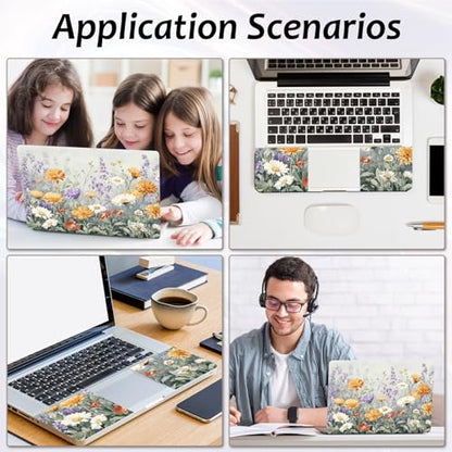 Laptop Skin 12.1-15.6 inch Removable Universal Reusable Laptop Sticker Decal,Waterproof No Residue Vinyl Cover,Scratch-Resistant Cuttable Full Wrap Sticker for Notebook, Pastel Meadow Flower - color: Pastel Meadow Flower